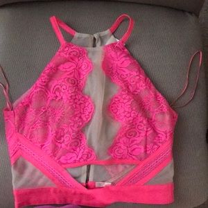 Neon pink Laced Crop Top